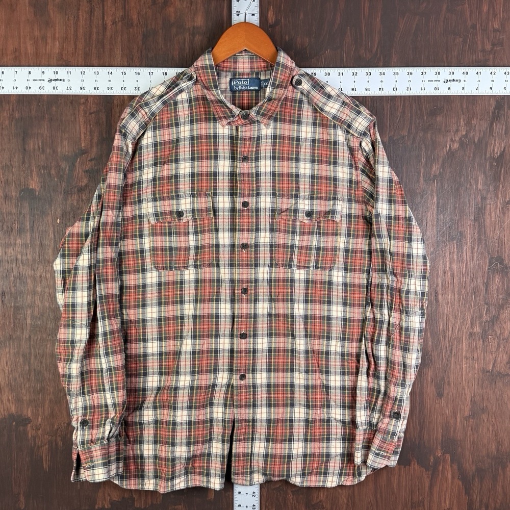Polo Ralph Lauren Utility Shirt Stewart Tartan Plaid Cotton Pockets Men 2XL VTG